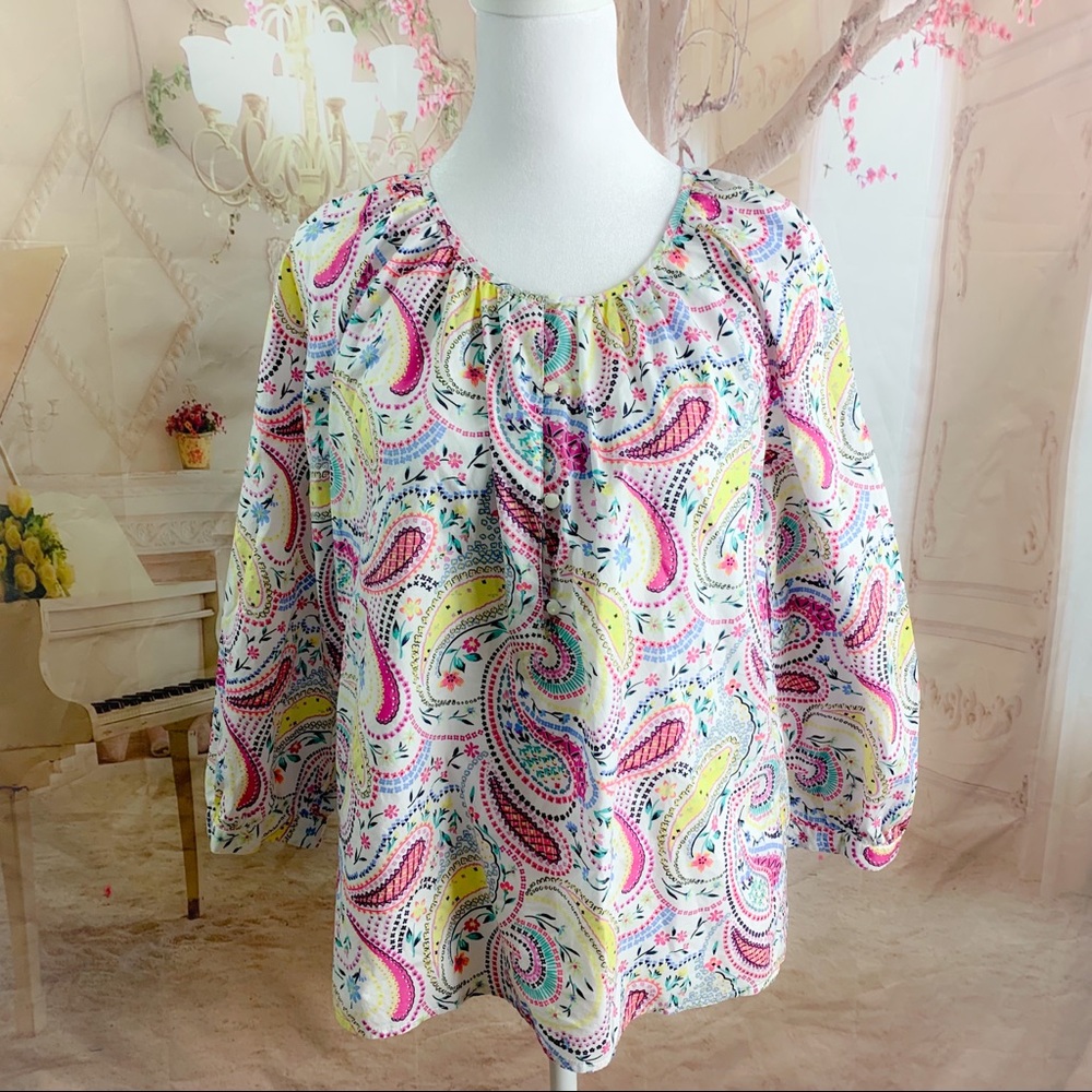 Talbots bohemian peasant Geometric print blouse